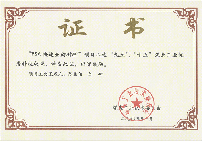2005年1月FSA快速壘砌材料獲“九五、十五”科技成果獎.jpg