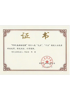 2005年1月PCAS灰砂活化劑獲“九五、十五”科技成果獎